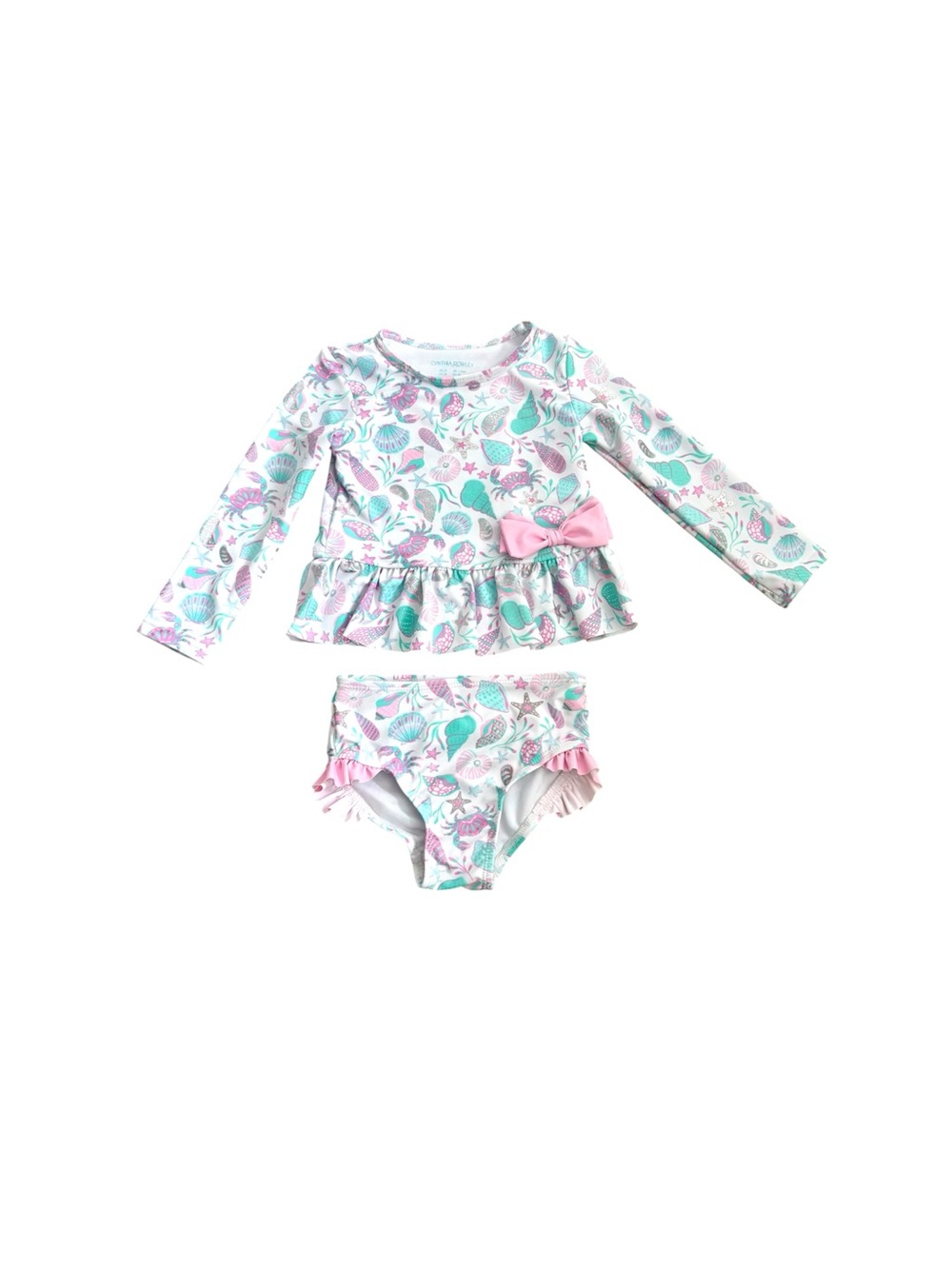 Cynthia Rowley Mint and Pink Coastal Print Long-Sleeve Rash Guard Set